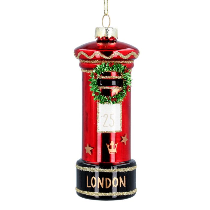Gisela Graham London Post Box With Wreath Glass Tree Decoration